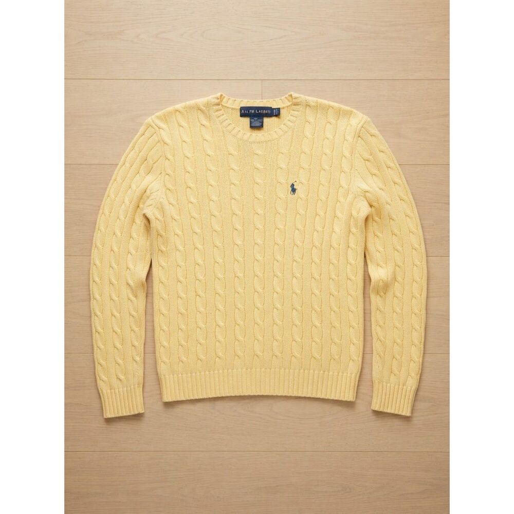 Women's Vintage Ralph Lauren Butter Yellow Cable Knit Sweater Size XS